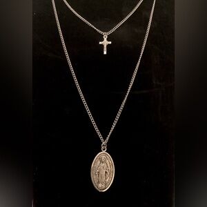 Elegant 2 Tier Religious Pendant Necklace